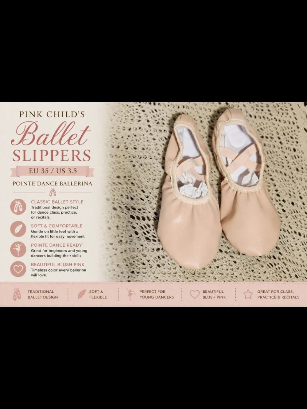 Pink Childs Ballet Slippers EU 35 / US 3.5 Pointe Dance Ballerina